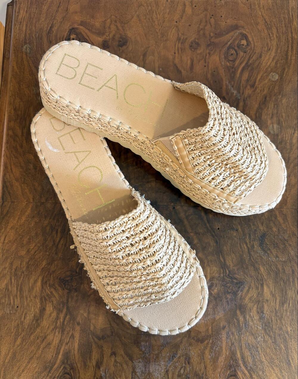 Beach By Matisse Sandals Womens Size 9 Beige Slide Crochet Wedge Platform